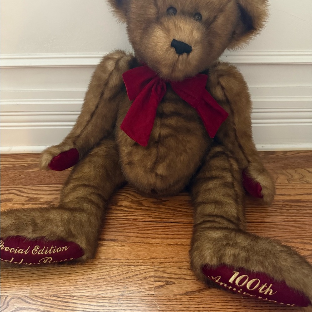 Plush Brown Teddy Bear with Red Bow